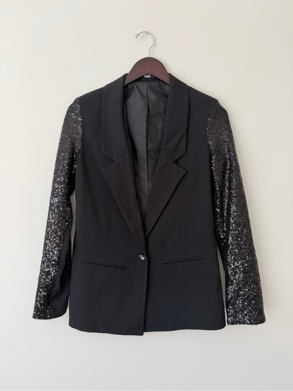 Black Sequin-Sleeve Blazer - Women's Evening Jacket